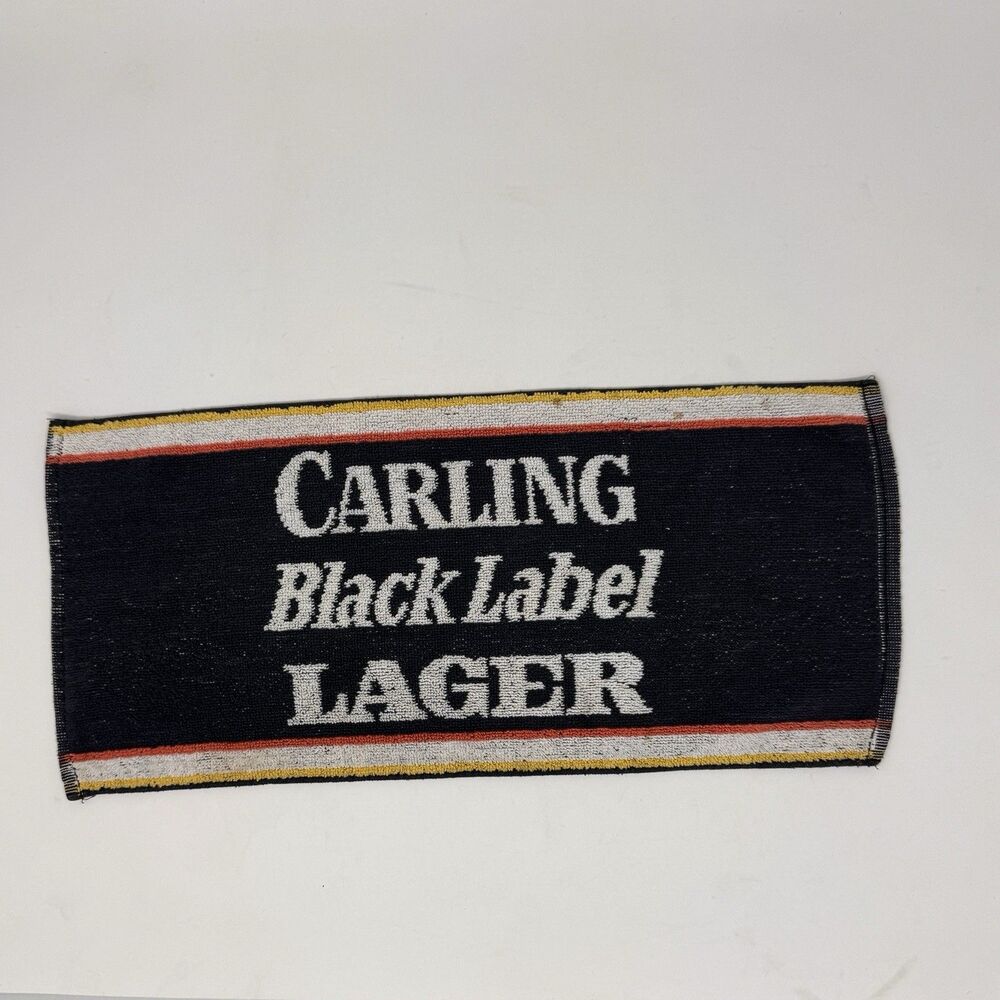Carling Black Label Lager Beer Bar Towel 17”x8” Man Cave Blue White Red Yellow